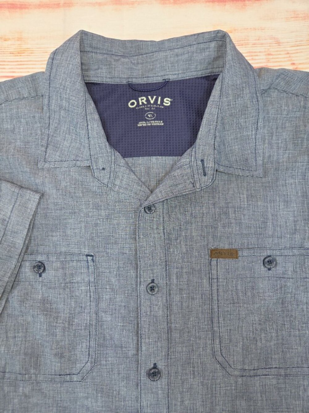 Orvis Classic Collection Short Sleeve Blue Shirt Size XL
